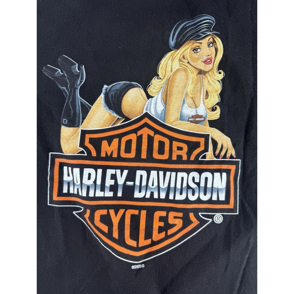 Harley Davidson Pin Up Girl T Shirt XL 2017 Black Biker Graphic Logo - Picture 2 of 9